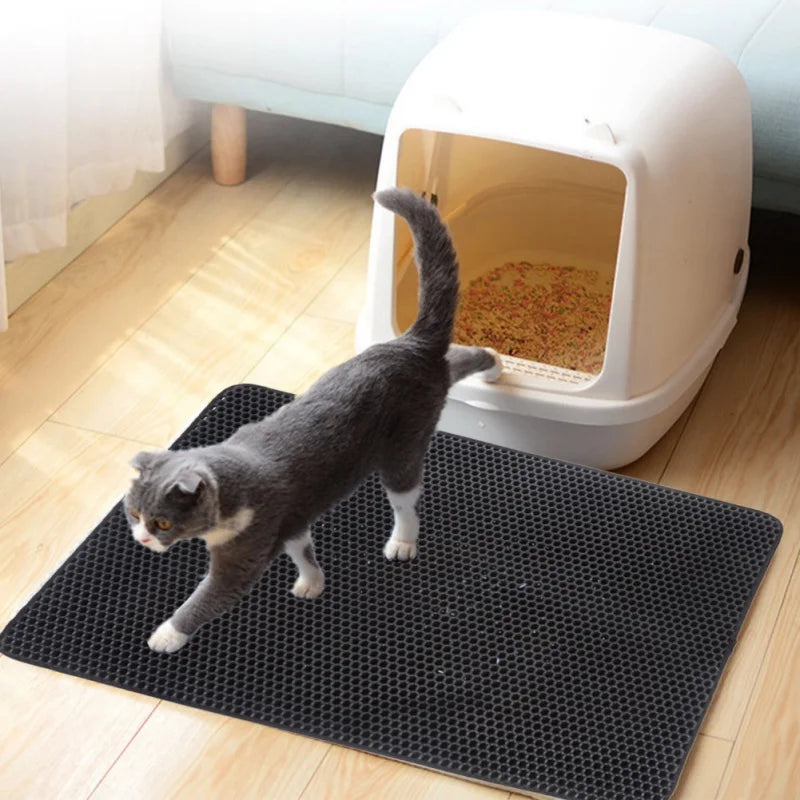 Tapis de litière double couche pour chat